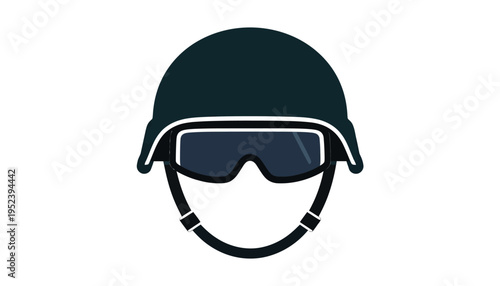 Sleek visual graphic of a modern military helmet equipped with tactical goggles, symbolizing safety, defense, and strategic readiness