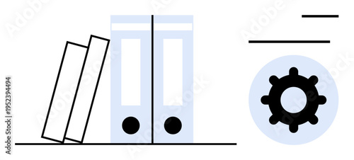 Office organization. Books and folders structured filing and efficient workflow. Gear movement and productivity in office organization. For business, workflow, admin, education, management