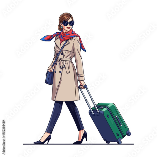 Stylish Woman with Luggage Traveling
