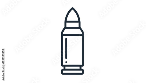 A minimalist line art icon representing a single bullet, symbolizing ammunition and weaponry