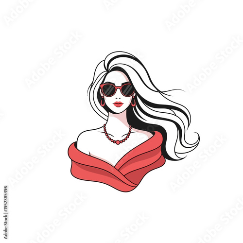 Stylish Woman with Sunglasses and Red Dress - Fashion Illustration