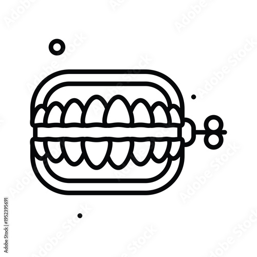 A captivating line icon of wind up denture prank toy