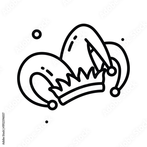 Modern line icon showing colorful jester hat prank costume