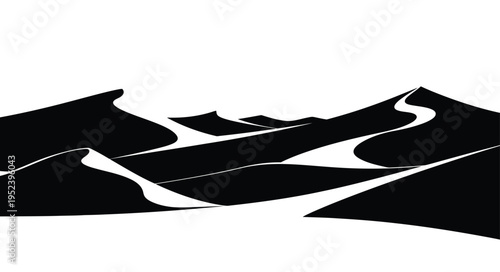 Abstract rolling hills and winding paths a striking black silhouette