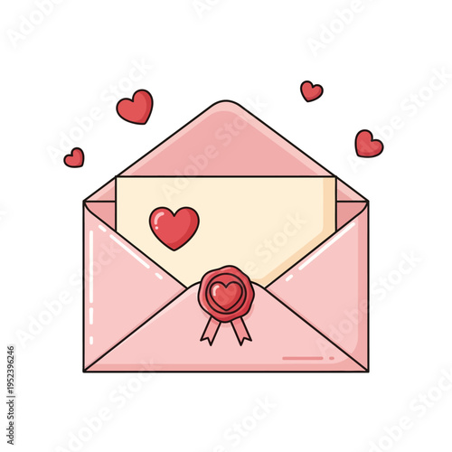 Pink Envelope with Hearts and Wax Seal, Love Letter Icon