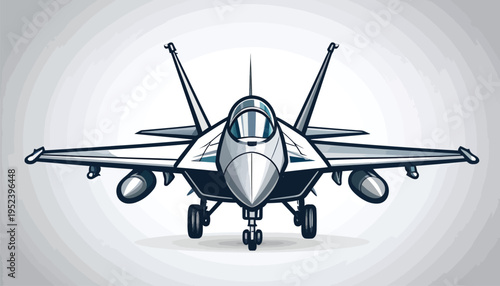 Front view illustration of a modern military fighter jet aircraft from a low angle