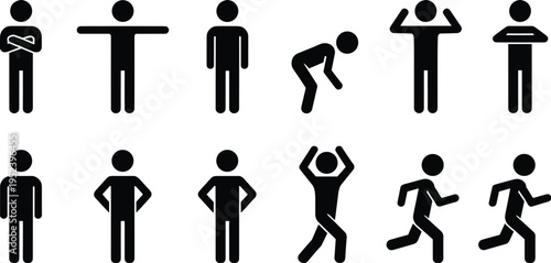 Human posture silhouette illustration set, body language artwork, physical activity design inspiration, expressive figure symbol collection
