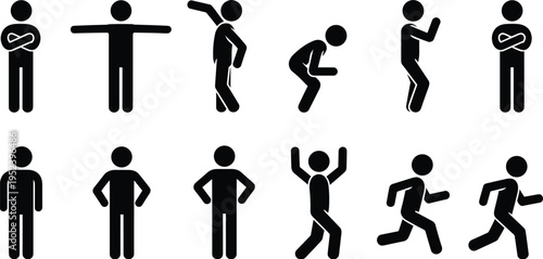 Tableau sur toile Human posture silhouette illustration set, body language artwork, physical activ