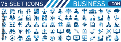 Blue business on white background symbols signs 1