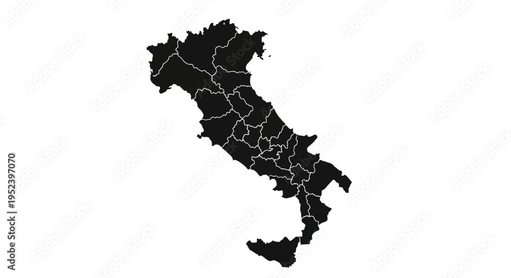 Obraz premium Map of Italy with administrative divisions, black silhouette on white background