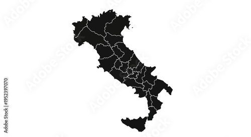 Map of Italy with administrative divisions, black silhouette on white background