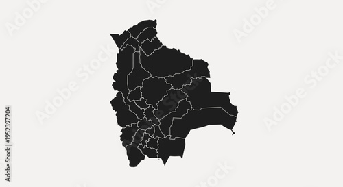 Map of Bolivia with internal divisions, black silhouette on light gray background.