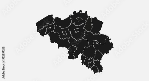 Map of Belgium with administrative regions highlighted, isolated on white background