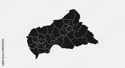 Map of Central African Republic with internal divisions, black silhouette on white background