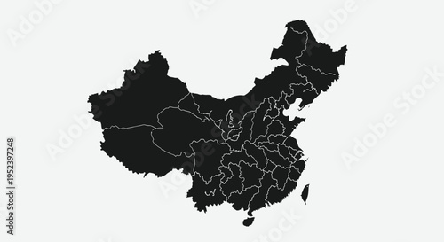 Map of China Silhouette with Administrative Divisions Outline