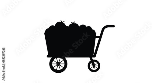 A black silhouette of a wheelbarrow filled with produce silhouette