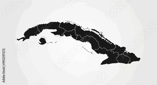 Map of Cuba with Provinces Highlighted, Black Silhouette on White Background - Vector Illustration