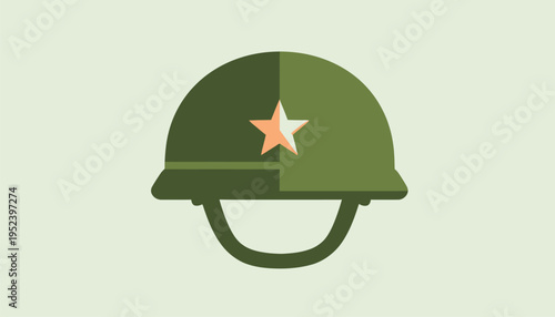 A green military helmet with a star on it, symbolizing war and protection