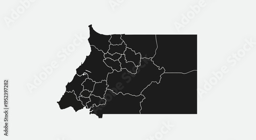 Map of Equatorial Guinea with administrative divisions, black silhouette on white background