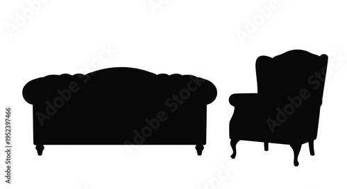 Black furniture set including a sofa and armchair bold silhouette