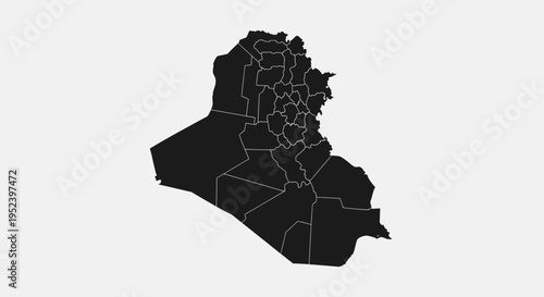Map of Iraq with administrative divisions, black silhouette on white background