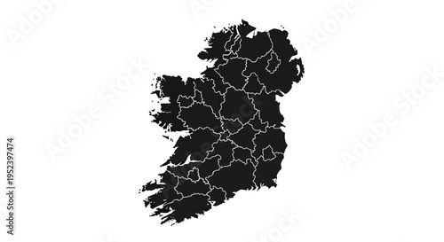 Map of Ireland with internal divisions, black silhouette on white background