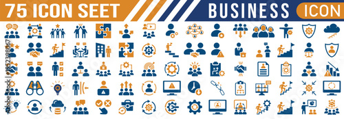 Business set of seventy five flat blue orange white