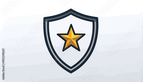 Distinguished graphic icon symbolizing premium security, quality, and stellar achievement, featuring a prominent golden star within a strong protective shield design