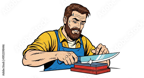 Man sharpening a carving knife with focus in a workshop setting  