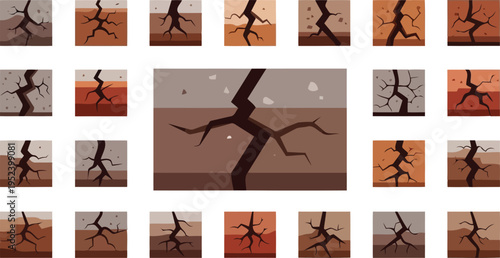 Flat cracked mud texture squares and dry soil fissures