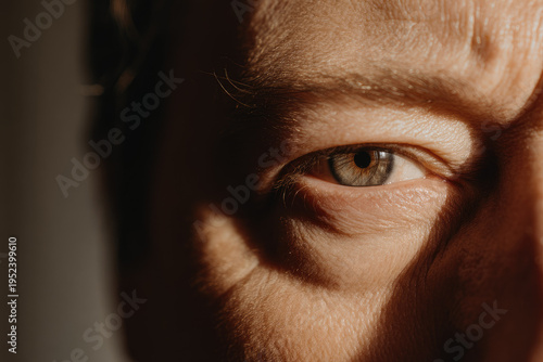 Hyperthyroidism can cause bulging eyes as one of symptoms, with close up detail of human face showing eye changes and skin texture in natural light