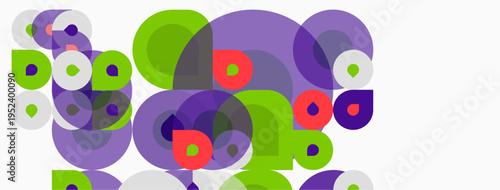 Abstract composition featuring overlapping circles. Various hues create dynamic visual texture. Shapes vary size, density, color.