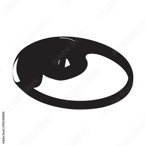 Black silhouette of abstract oval shape with swirling lines and shading on transparent background