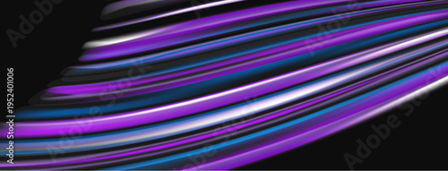 Abstract flowing lines, purple hues dominate. Smooth gradients create dynamic visual effect against dark background. Modern design element.