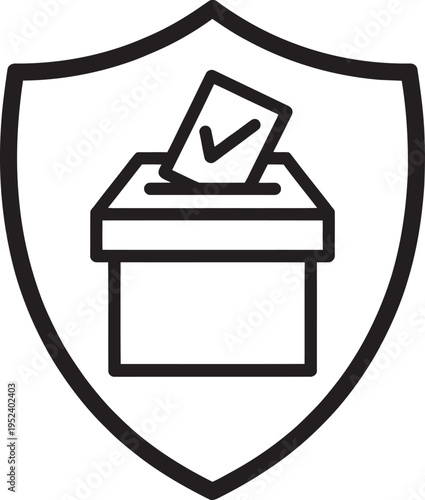 Symbol of secure voting and election protection inside a shield emblem