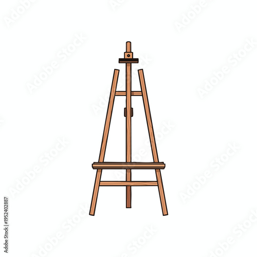 A wooden easel stands on a white background, ready for art creation