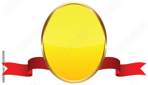 Blank oval badge featuring a royal gold rim and matching ribbon