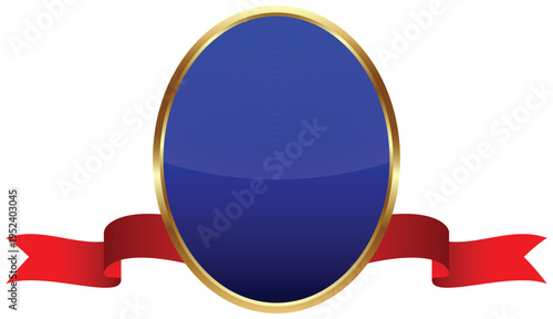 Glossy color and gold oval seal template with decorative ribbon banner