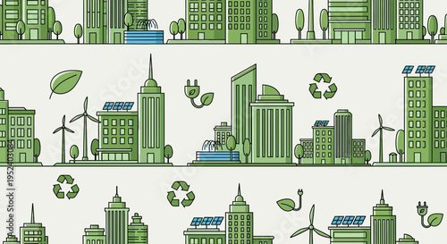 Green City Skyline with Renewable Energy: Eco-Friendly Urban Landscape