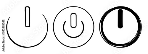 Power button set with simple line icon design featuring on/off symbol, toggle switch, electrical icon with universal, binary, device control