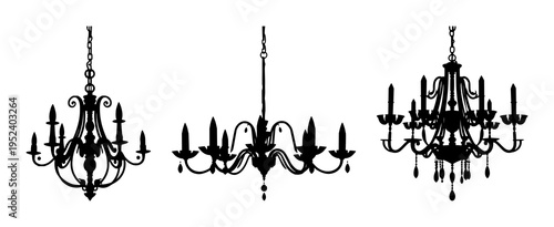 Chandelier lighting silhouette set with overhead elegant crystal and bronze filigree casting dramatic shadows featuring crystal, bronze, shadows with studio lighting and architectural interior