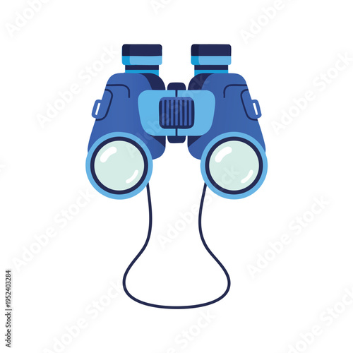 Blue, cartoon-style binoculars with a neck strap