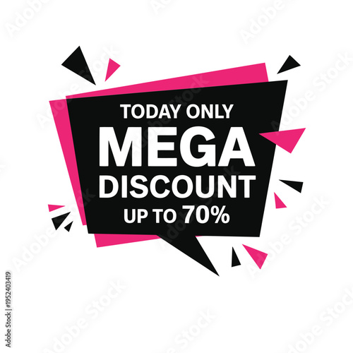 A vibrant pink and black promotional banner advertising a mega discount offer