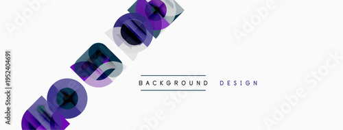 Abstract shapes overlap, creating dynamic visual effect. White background emphasizes purple, blue hues. Text reads background design.