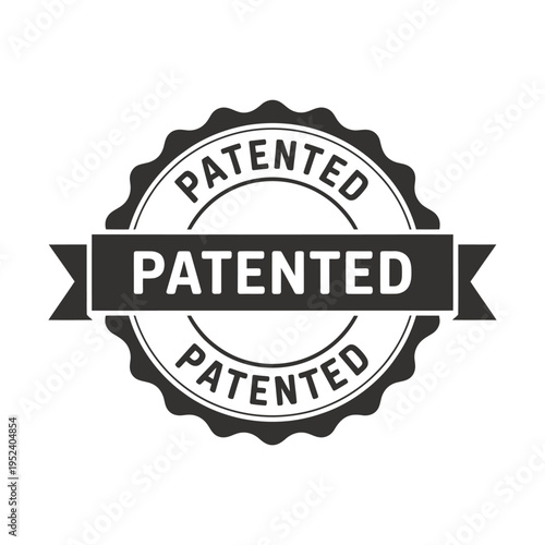 A black and white circular patent seal with the word patented repeated