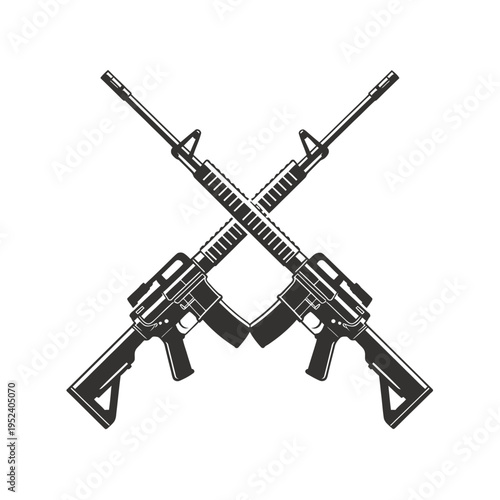 Two crossed ar 15 style rifles in a black and white graphic illustration