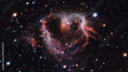Cosmic heart-shaped nebula glows vividly against starfield