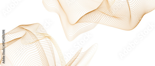 Abstract vector wavy lines with smooth flowing curves on golden gradient background. Luxury elegant backdrop with light graceful veil effect for business cards, presentations, branding and premium sta