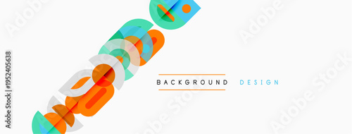 Abstract geometric shapes overlap, creating vibrant design. Light background enhances colorful elements. Modern aesthetic.