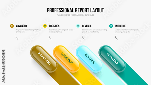 Business Profile 4 Element Infographic Frame Layout. Marketing Growth Four Option Diagram Slide Template. Market Briefing Presentation Design Vector Illustration.